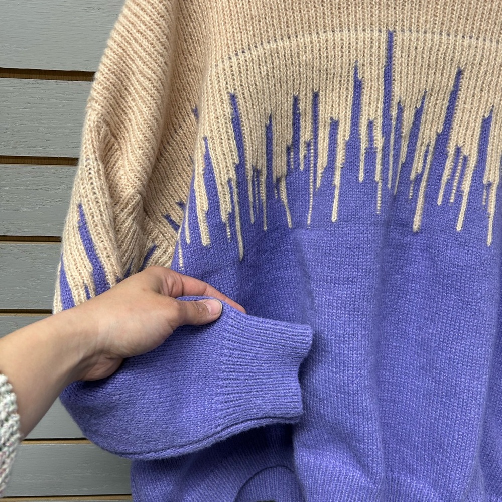 Vine & Love Beige to Lavender Ombre Drip Crewneck Sweater - Picture 7 of 9